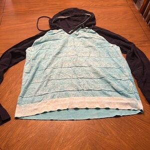 Navy blue and aqua 100% cotton lightweight oversized hooded sweater size XXL